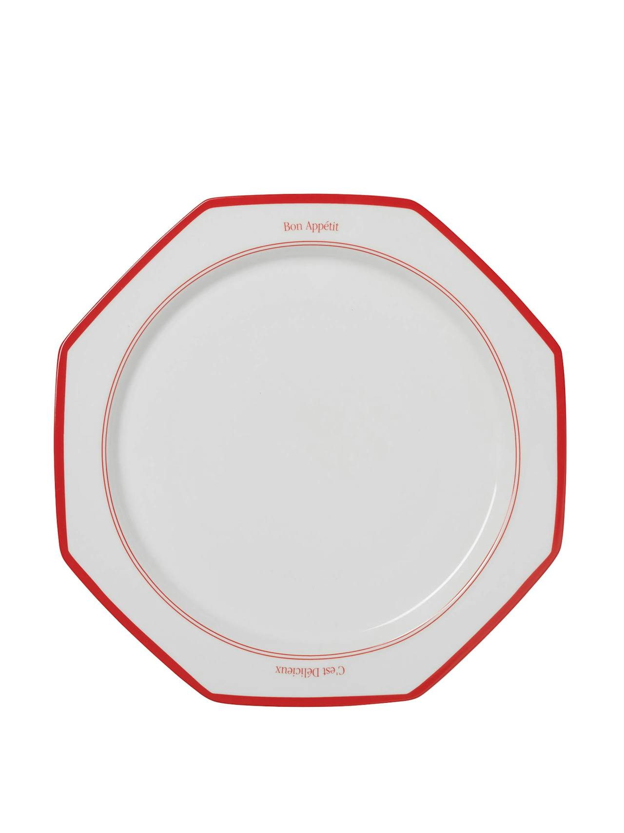 Red bon appétit octagonal plate set
