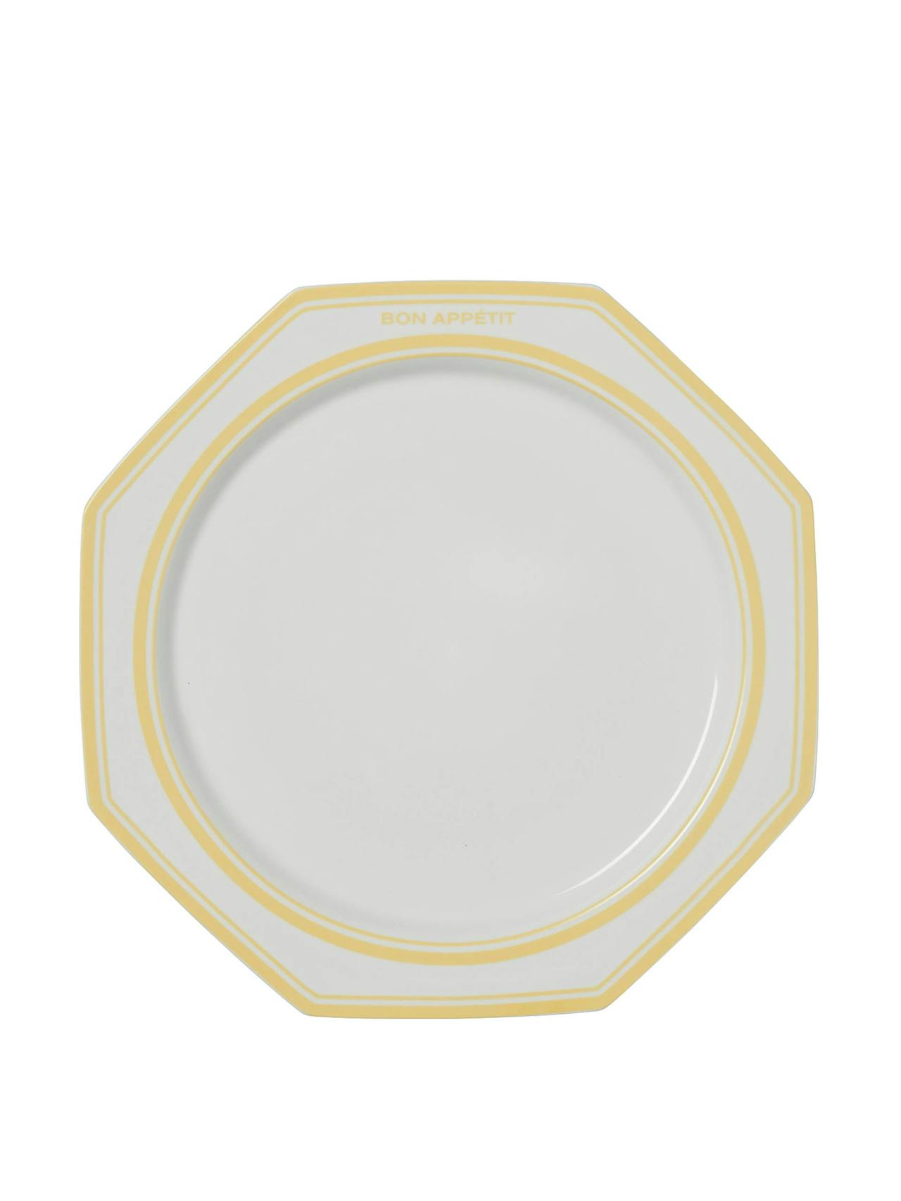 Yellow bon appétit octagonal plate set
