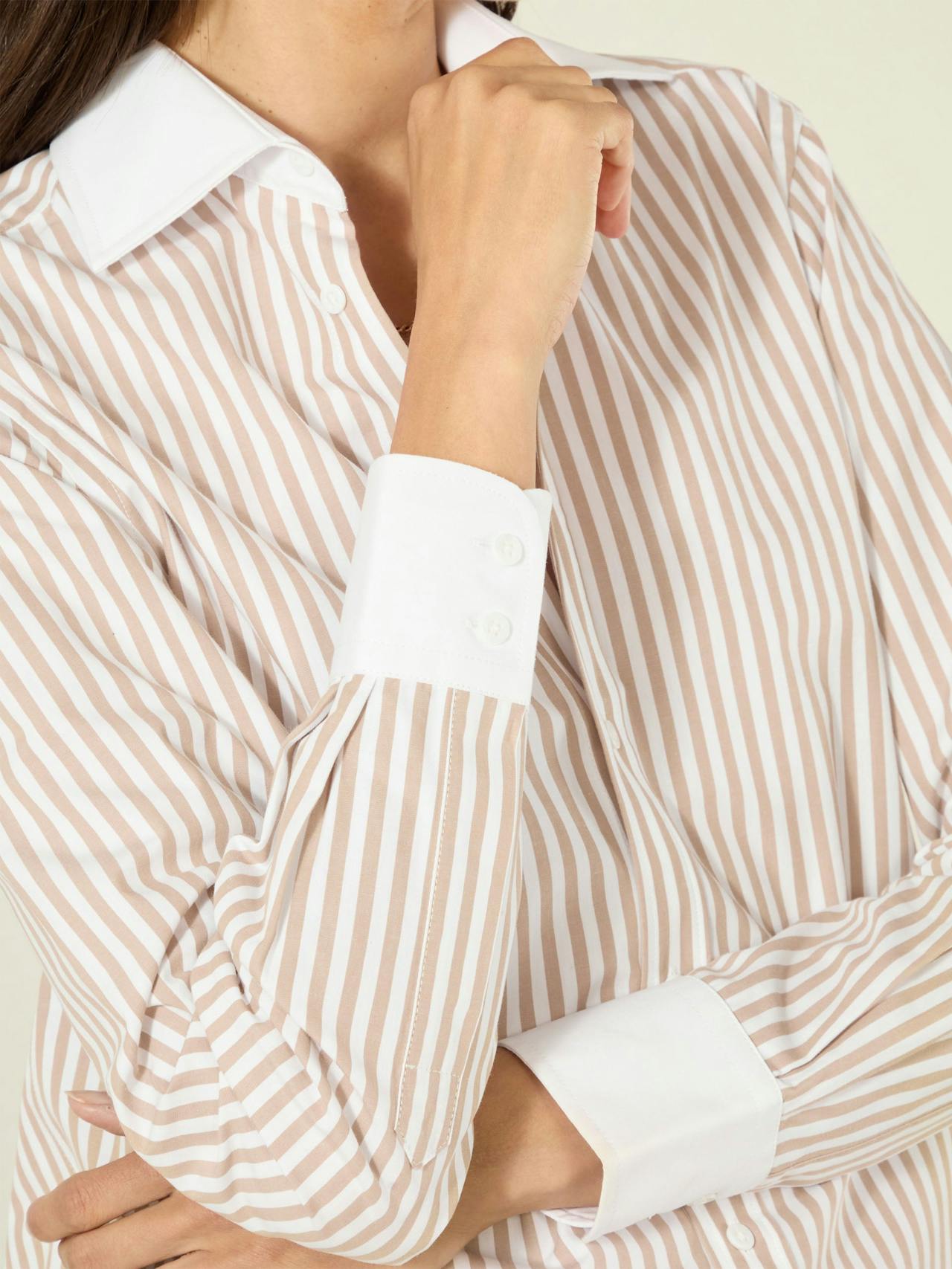 The Boyfriend Contrast: Fine poplin, latte stripe Shirts With Nothing Underneath    - Collagerie