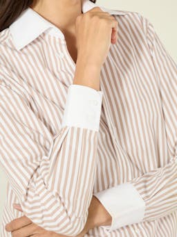 The Boyfriend Contrast: Fine poplin, latte stripe Shirts With Nothing Underneath    - Collagerie