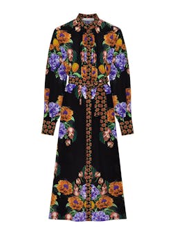 Winter rose navy Camilla crepe midi dress Clothing Borgo De Nor    - Collagerie