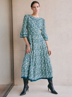 Green ditsy carnation print Elodie cotton blend maxi dress Dress Cefinn    - Collagerie