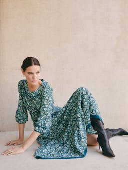 Green ditsy carnation print Elodie cotton blend maxi dress Dress Cefinn    - Collagerie