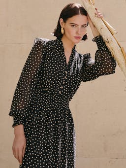 Black cream polka dot Saskia maxi shirt dress Dress Cefinn    - Collagerie