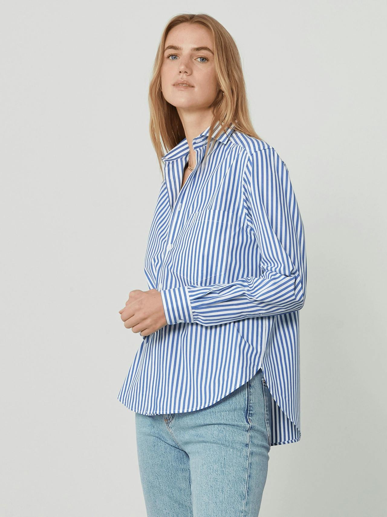 The Royal Blue Stripe fine poplin Classic shirt Clothing With Nothing Underneath    - Collagerie