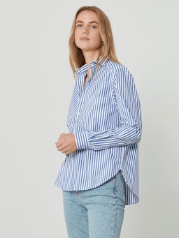 The Royal Blue Stripe fine poplin Classic shirt Clothing With Nothing Underneath    - Collagerie