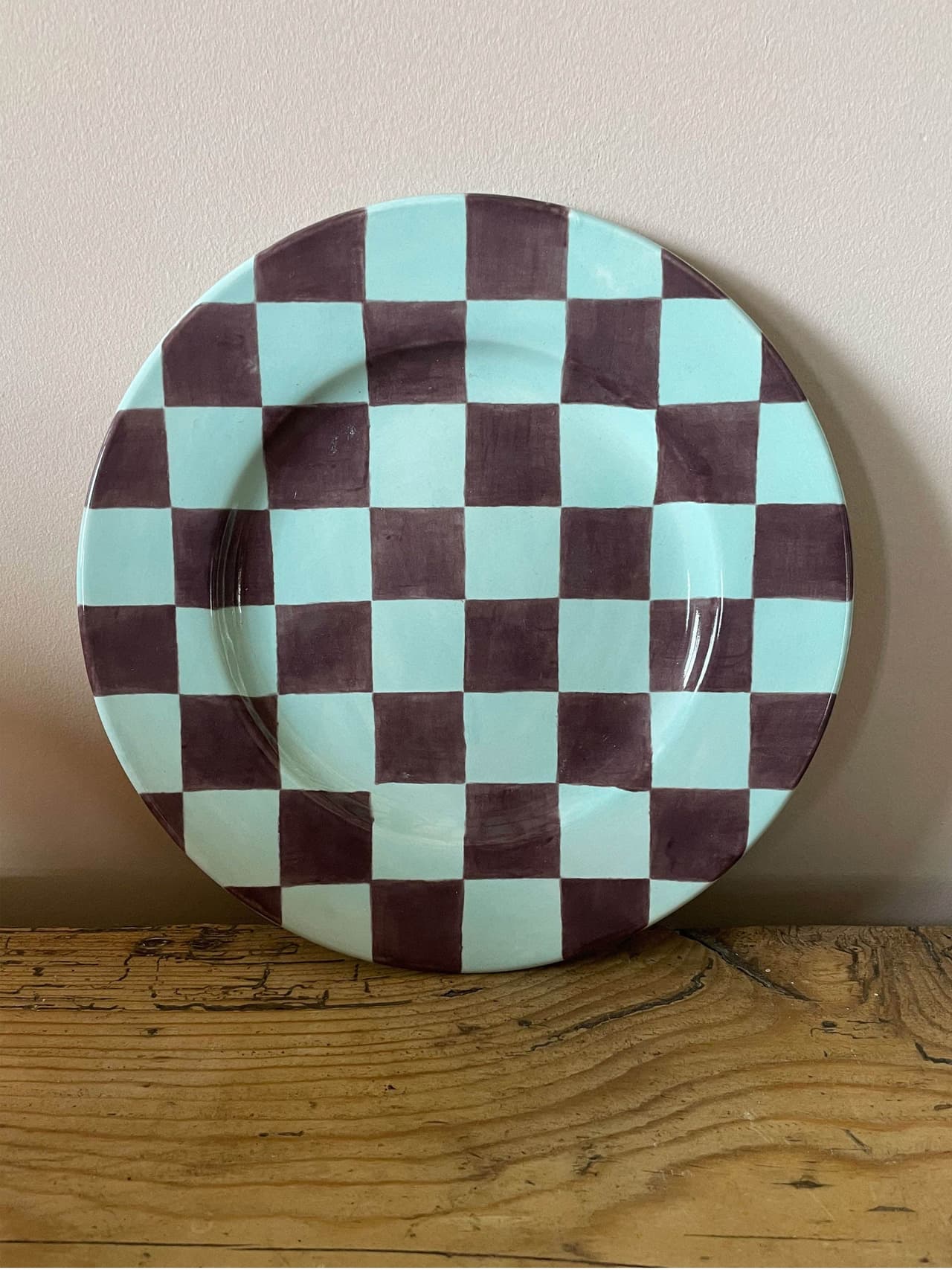 Checkmate plate, mint and purple  Silo Studio    - Collagerie