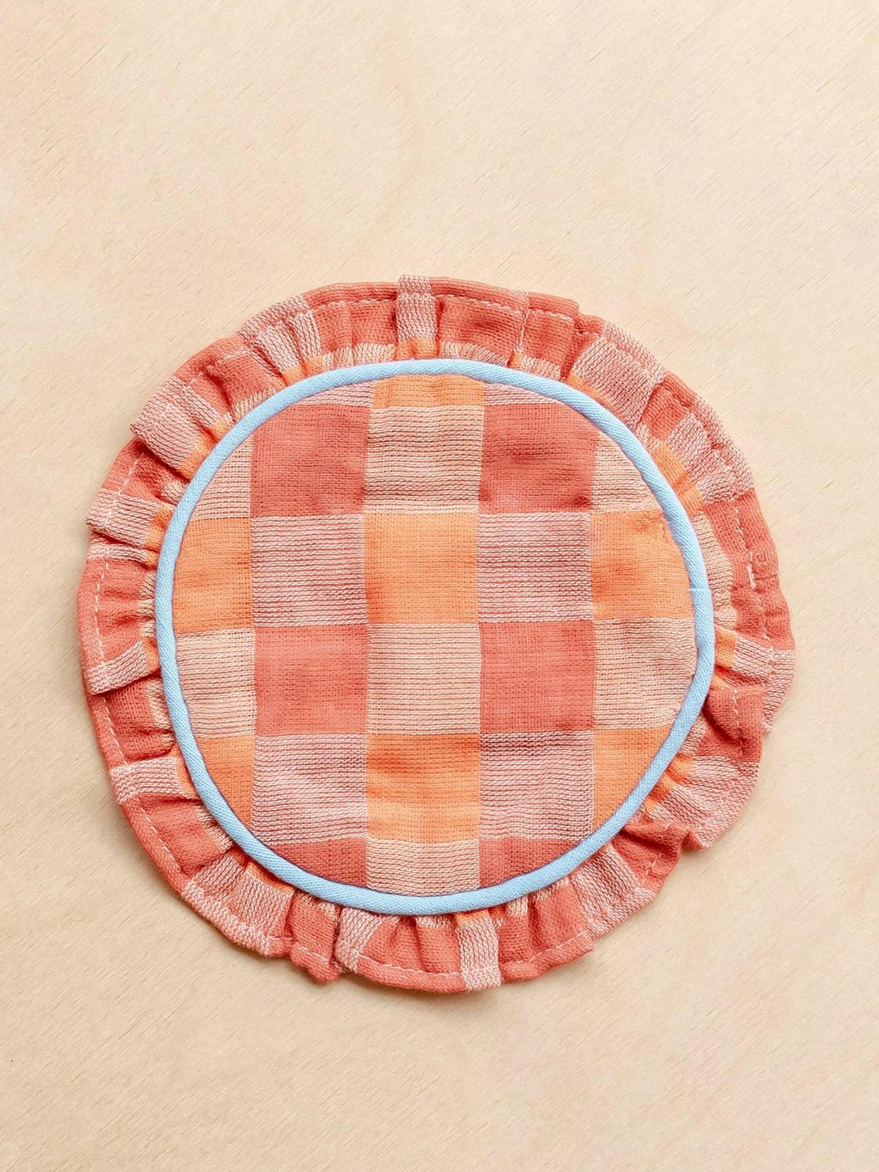 Cotton coasters in apricot checkerboard, set of 2
