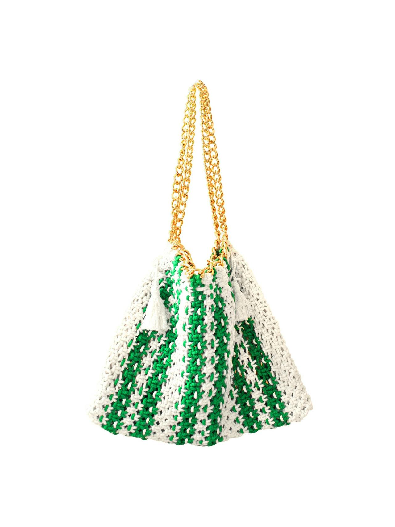 Colette macrame beach bag in green and off-white