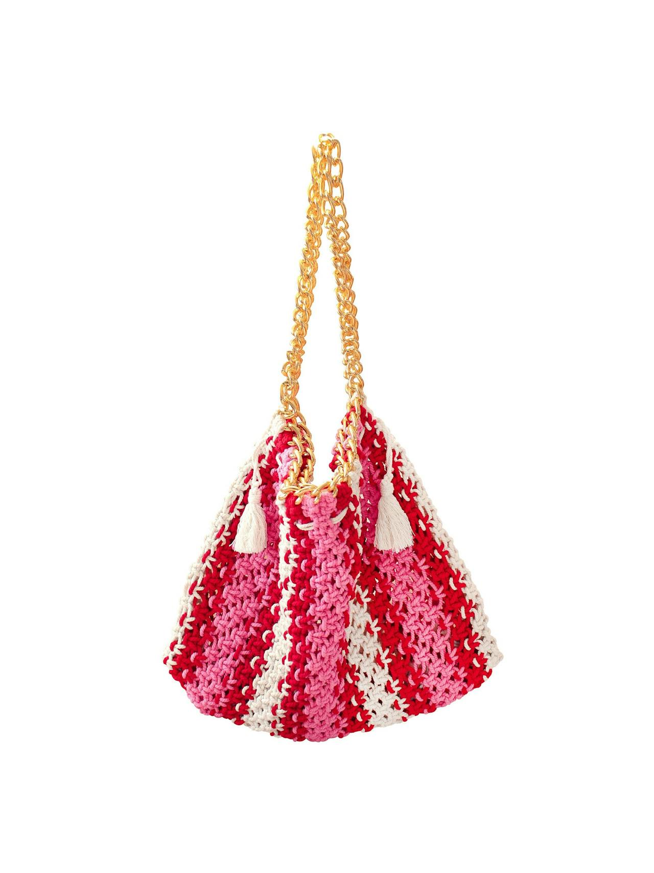 Colette macrame beach bag in pink and red