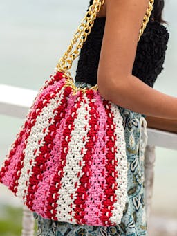 Colette macrame beach bag in pink and red Tote Bag BrunnaCo    - Collagerie