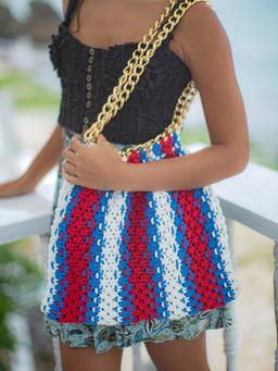 Colette macrame beach bag in red, white and blue Tote Bag BrunnaCo    - Collagerie