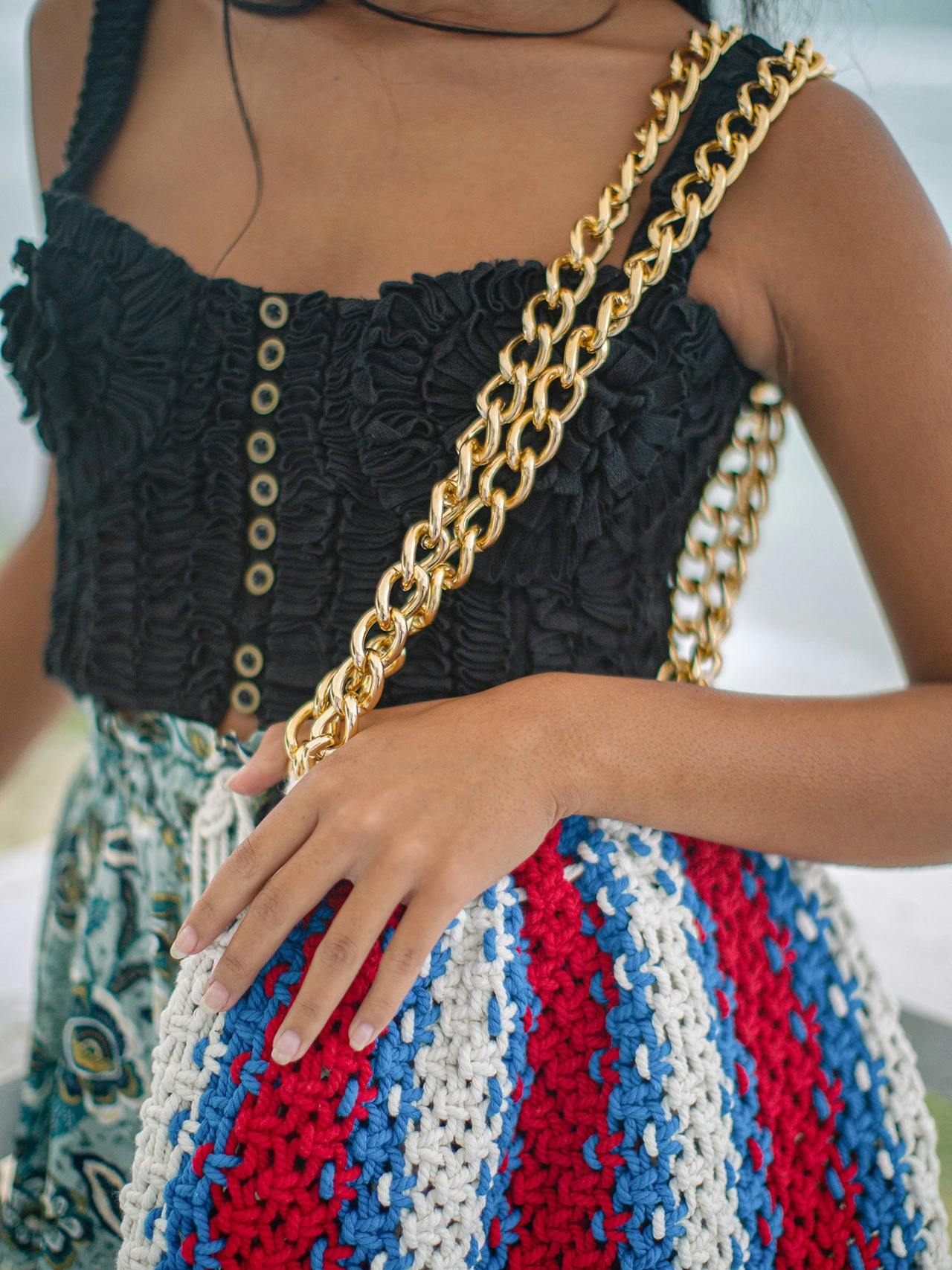 Colette macrame beach bag in red, white and blue Tote Bag BrunnaCo    - Collagerie