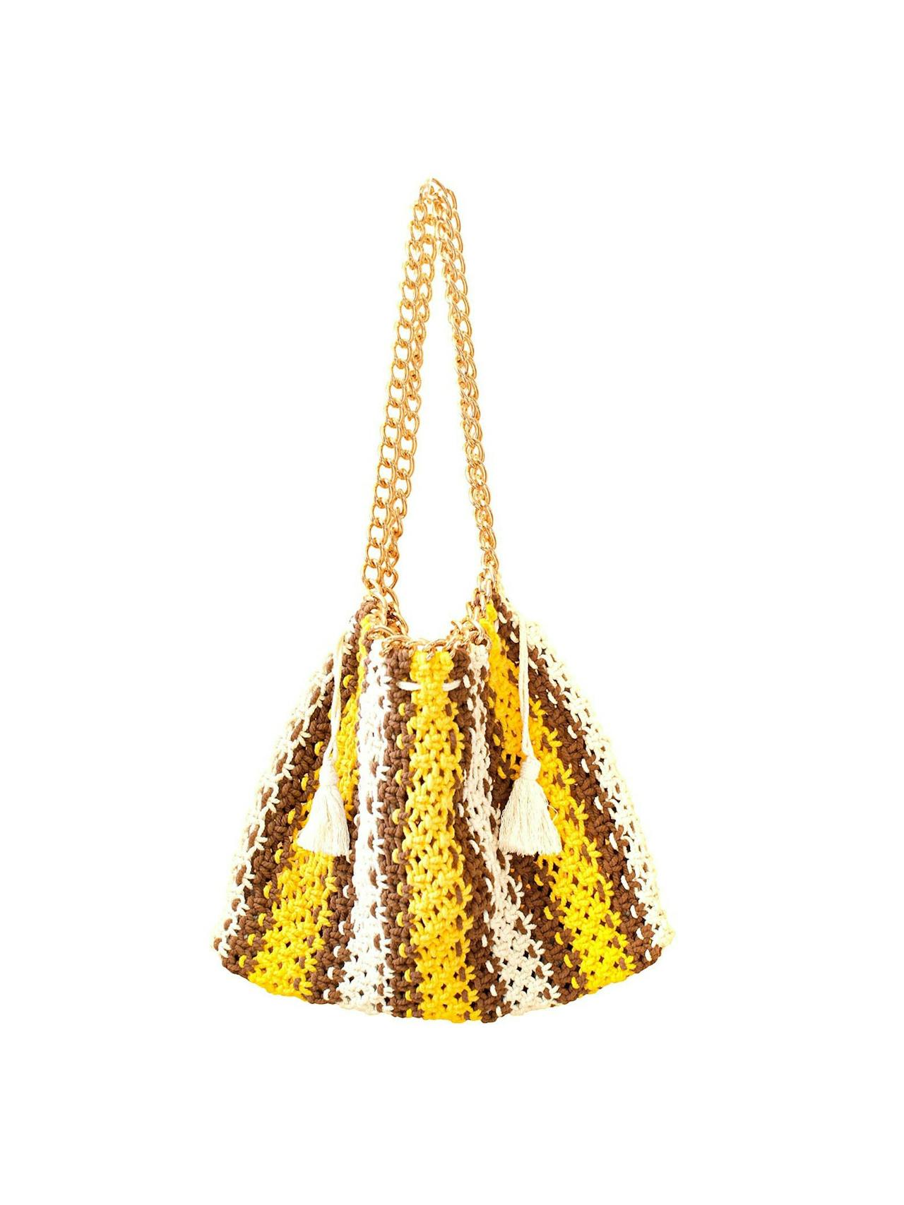 Colette macrame beach bag in yellow x brown