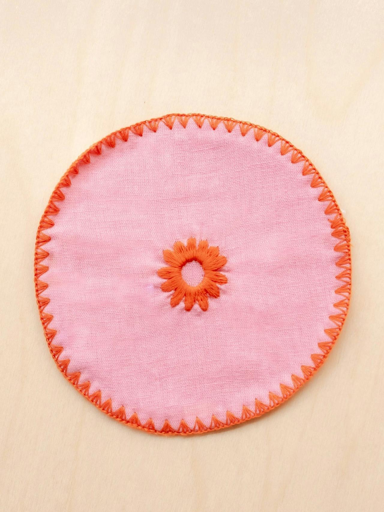 Cotton and linen coasters in pink, set of 2