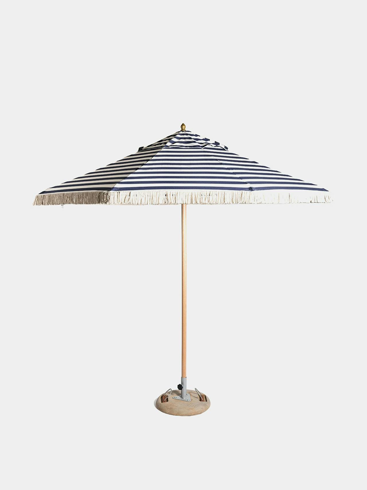 Sun parasol with tassels in navy stripe, 400cm