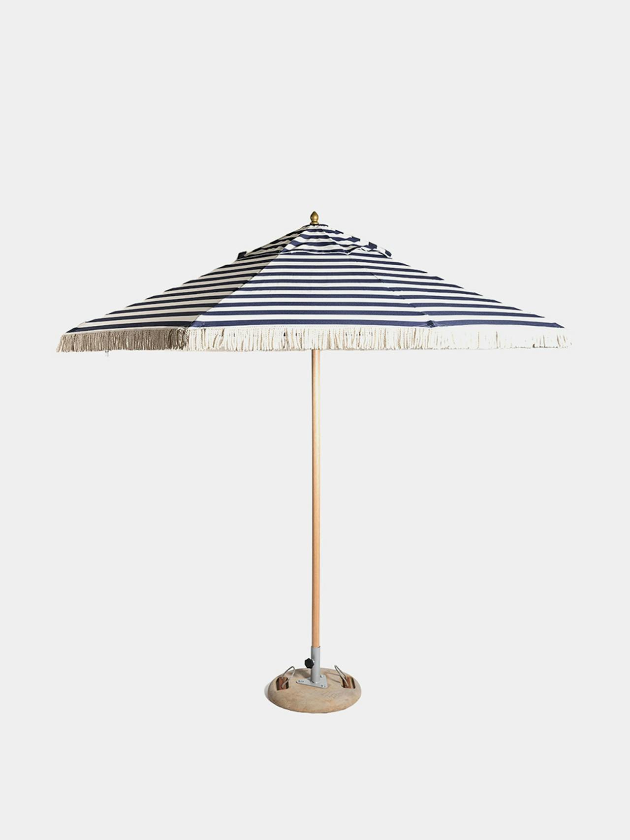 Sun parasol with tassels in navy stripe, 300cm