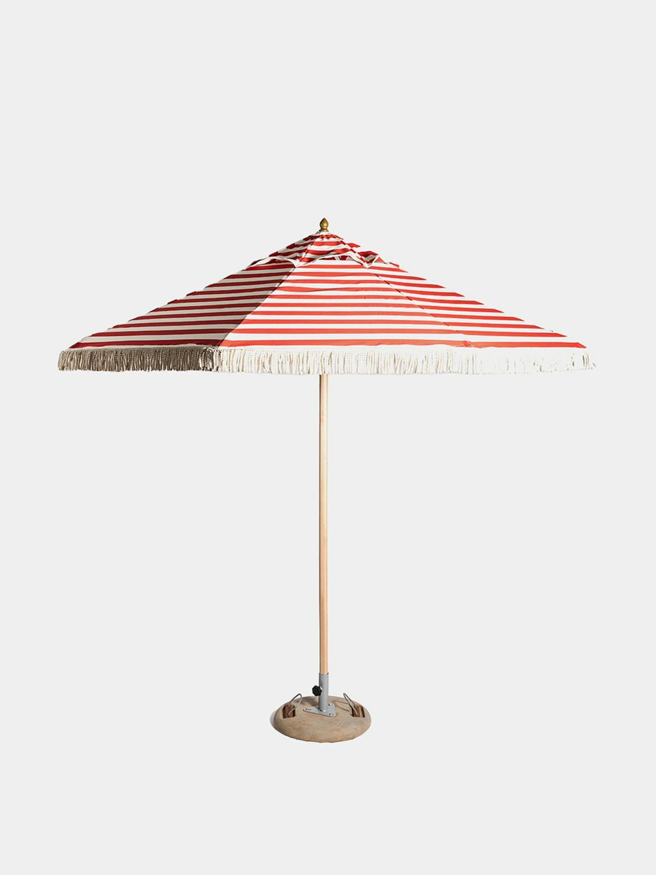 Red striped tasselled parasol