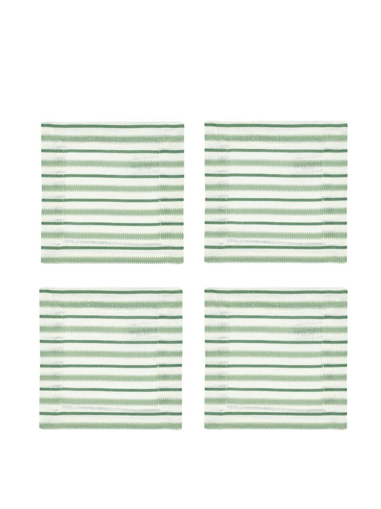 Victoria striped linen coasters in chalk & moss green, set of 4
