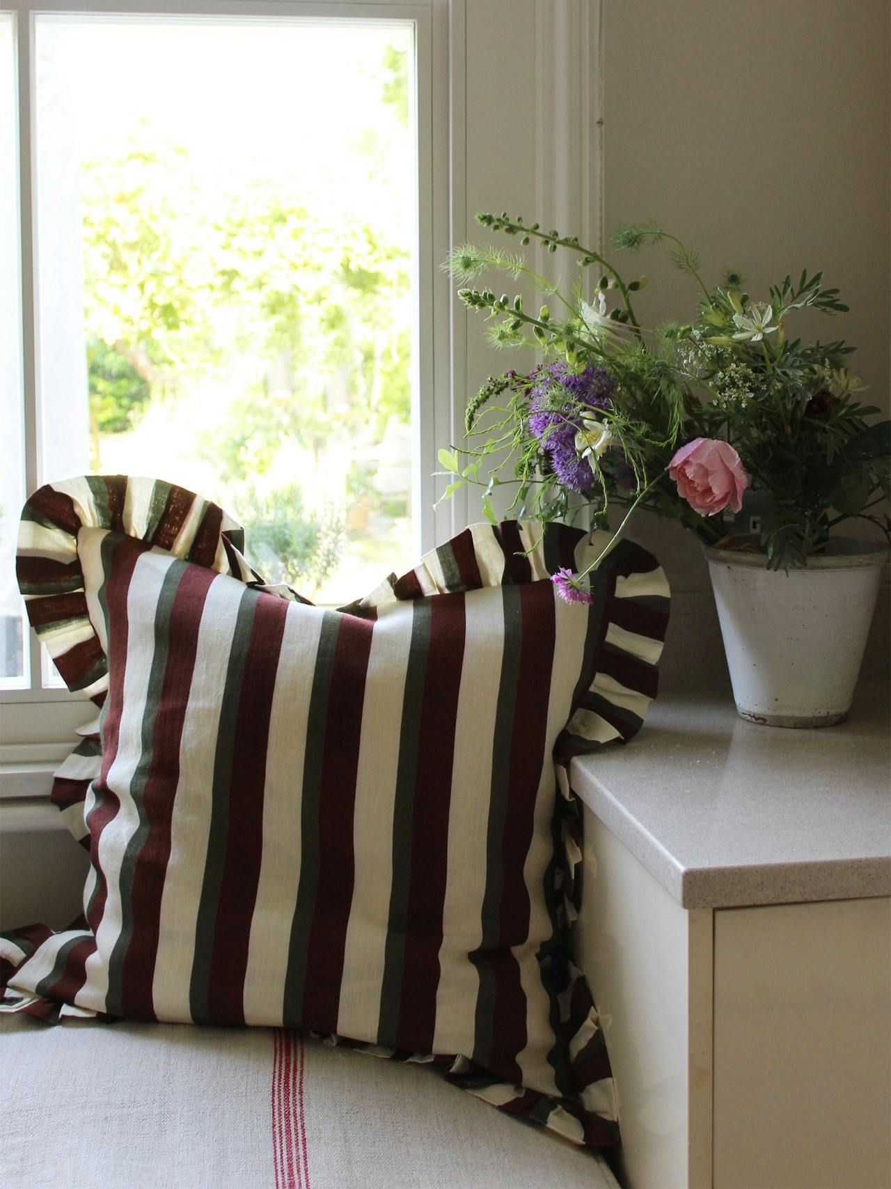 Cinnamon and olive large stripe cushion cover Cushions Amuse La Bouche    - Collagerie