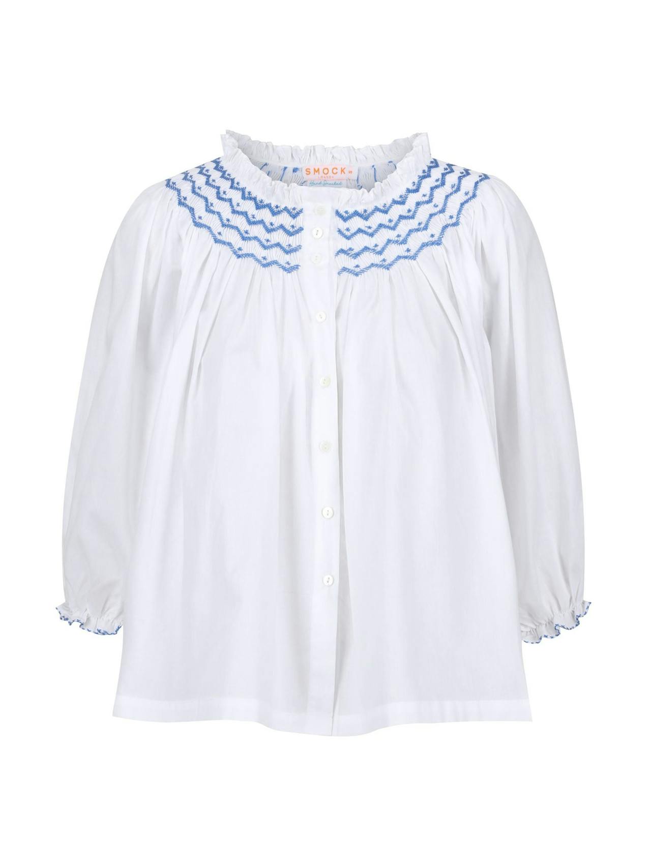 Cleopatra blouse white with sapphire hand smocking  edition 8