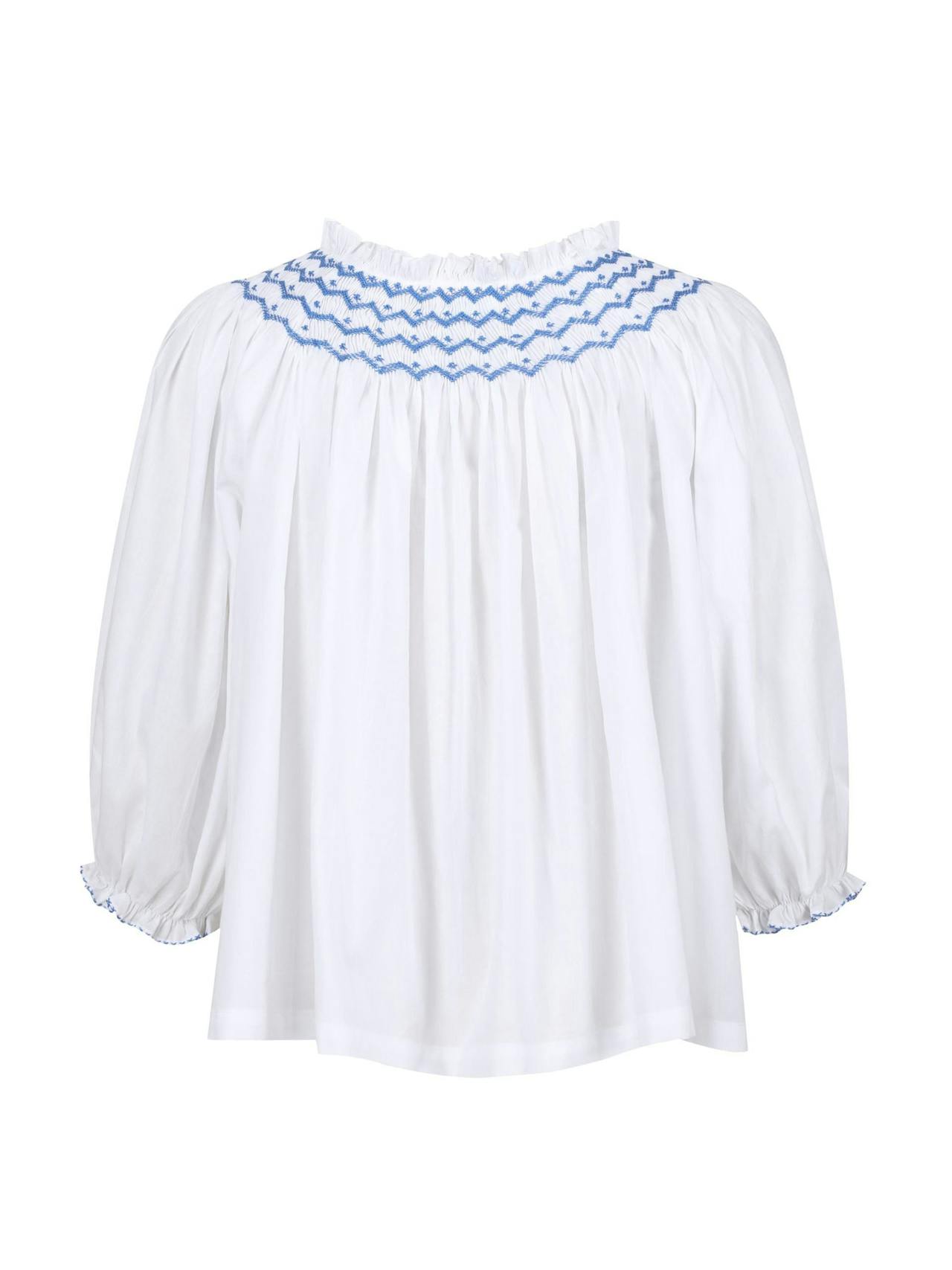 Cleopatra blouse white with sapphire hand smocking  edition 8  Smock London    - Collagerie