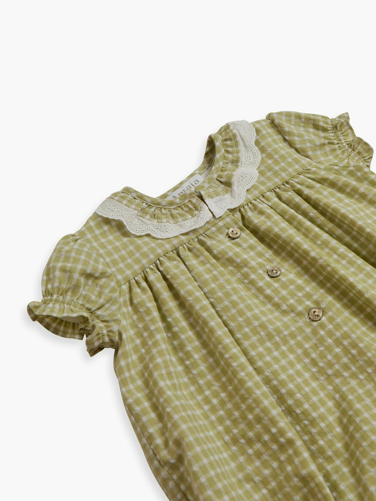 Sage green check Arabelle romper baby girl sets & rompers Amaia    - Collagerie