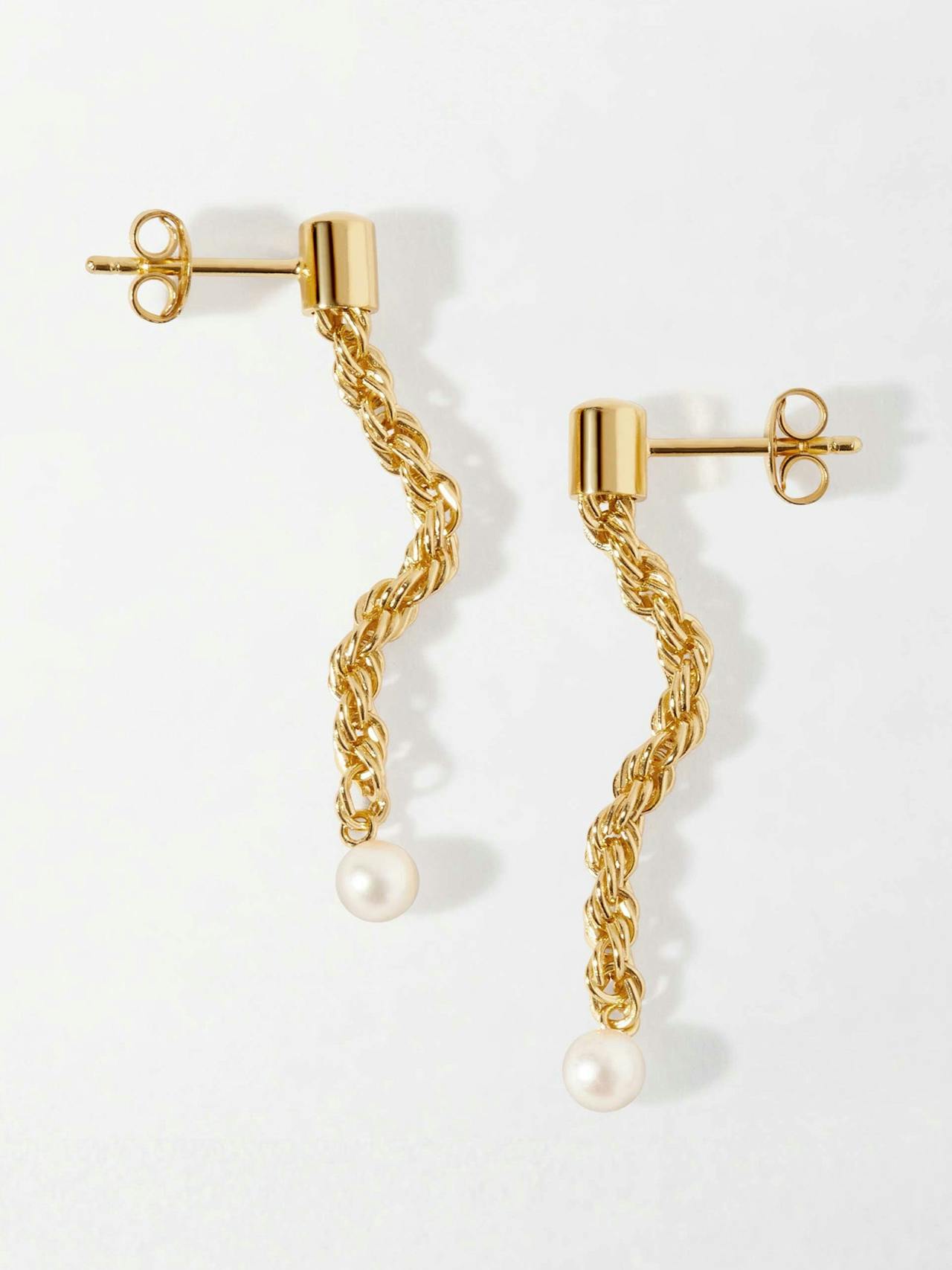 Coastal rope drop pearl earrings