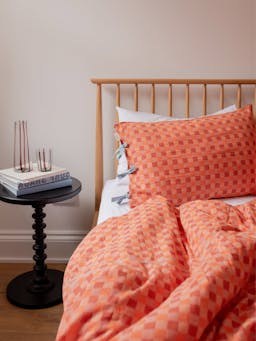 Cotton duvet cover in apricot checkerboard Bedding TBCo    - Collagerie