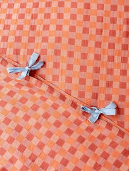 Cotton duvet cover in apricot checkerboard Bedding TBCo    - Collagerie