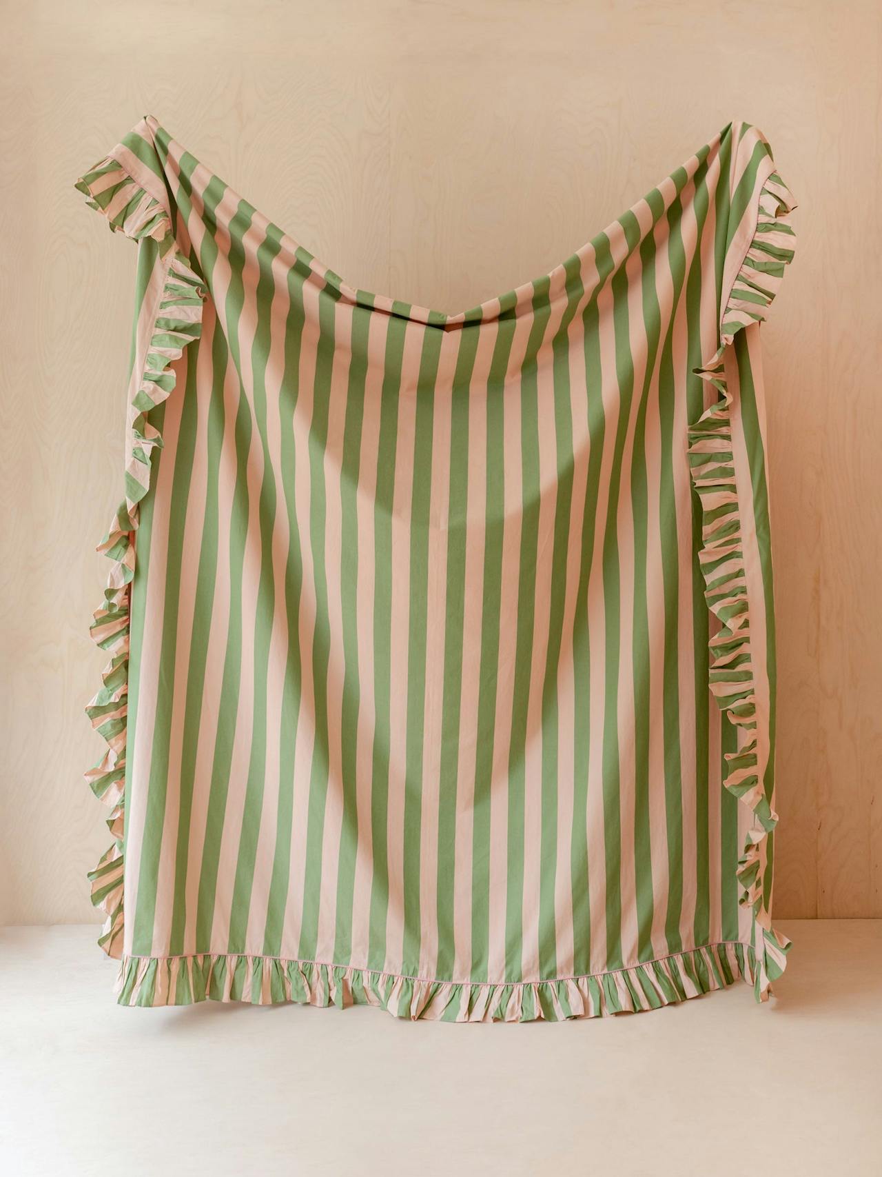 Cotton duvet cover in green stripe