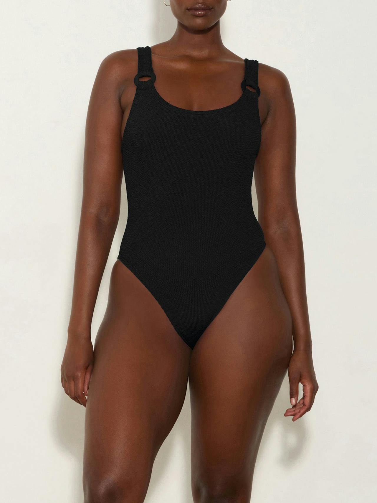 Black domino swim with tonal hoops Clothing Hunza G    - Collagerie