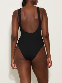 Black domino swim with tonal hoops Clothing Hunza G    - Collagerie