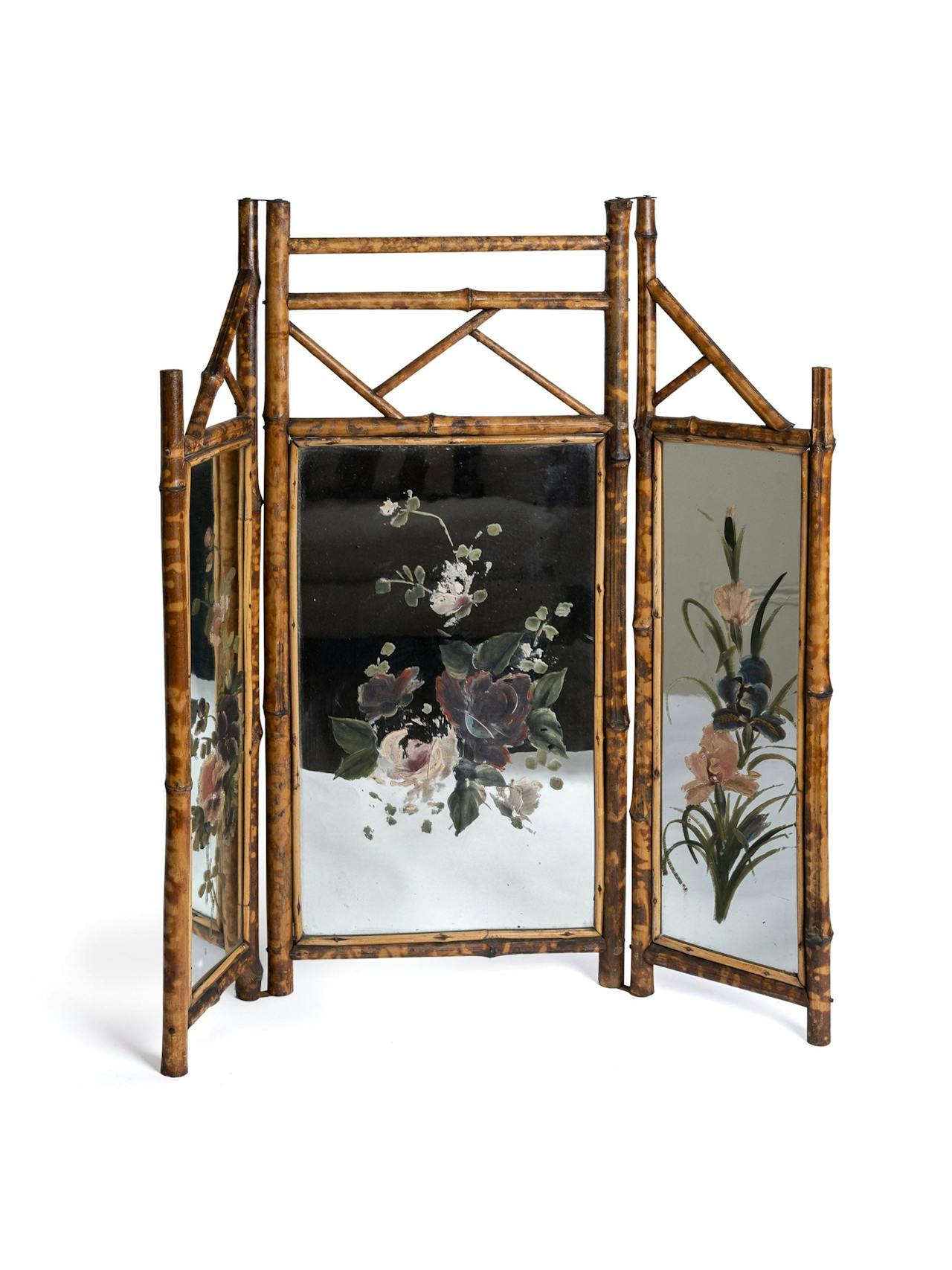 Antique freestanding bamboo mirror