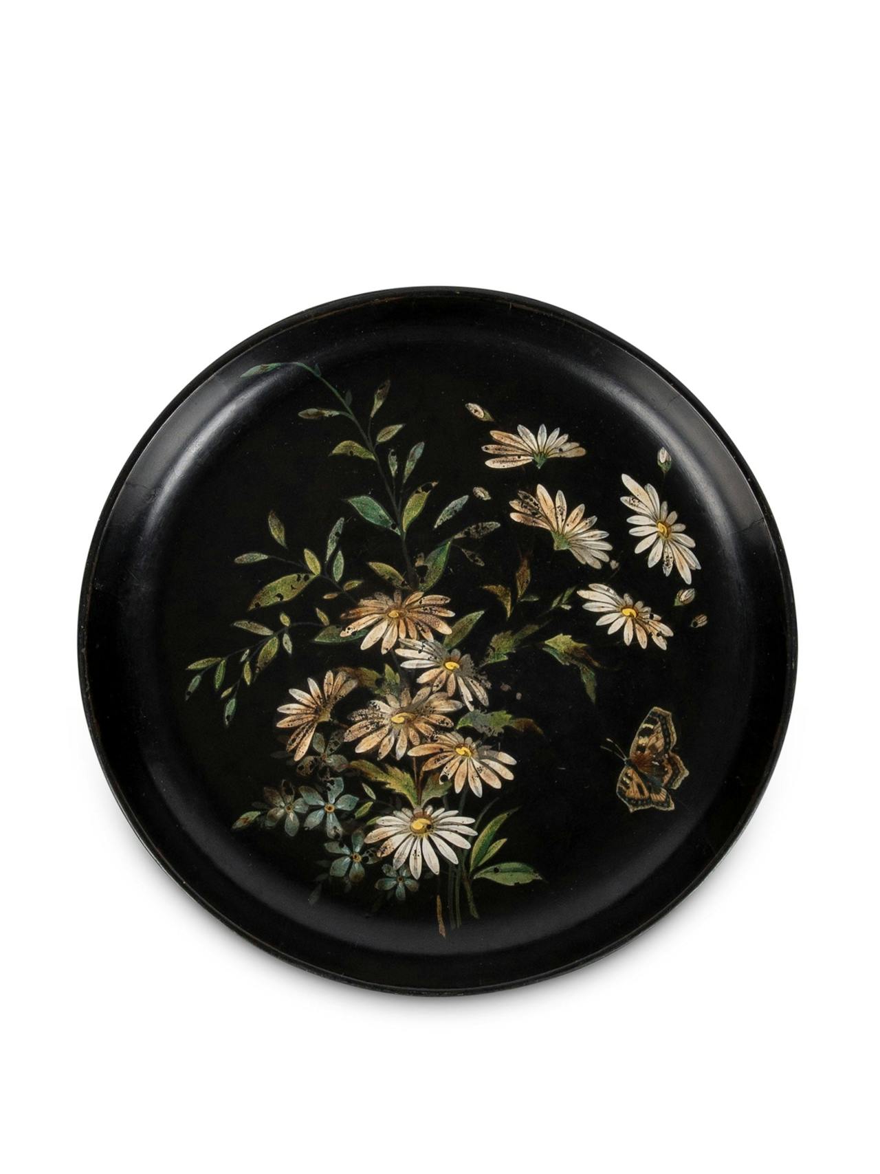 Hand-painted Victorian small floral tray