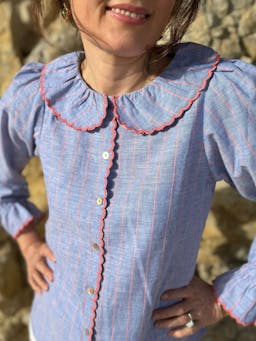 De Beauvoir blouse sunset at sea stripe with lollipop embroidery  Smock London    - Collagerie