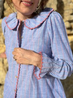 De Beauvoir blouse sunset at sea stripe with lollipop embroidery  Smock London    - Collagerie