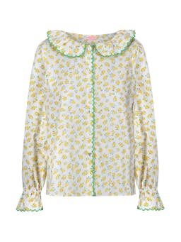 De beauvoir blouse yellow daisy with spring greens embroidery  Smock London    - Collagerie