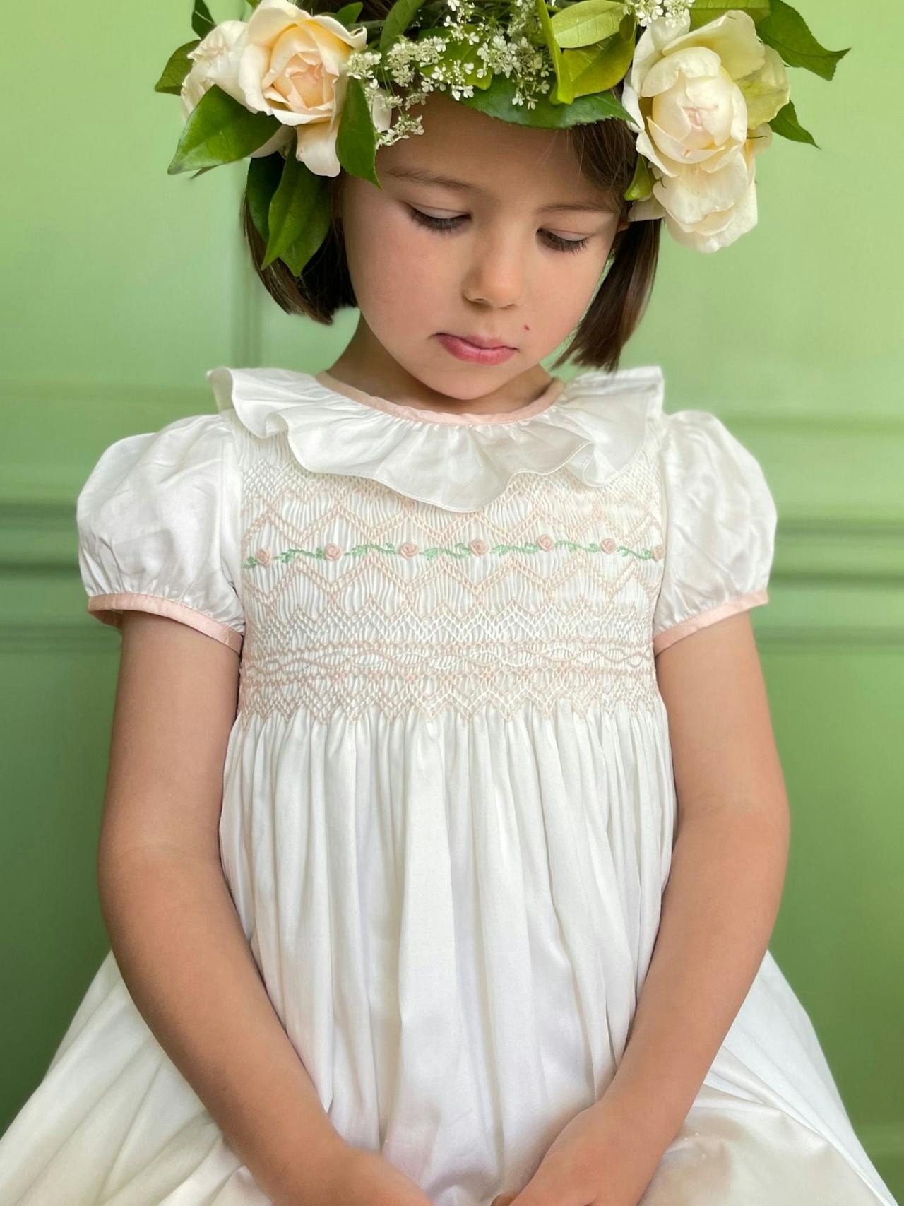 Diana special occasion dress with seashell hand smocking  Smock London    - Collagerie