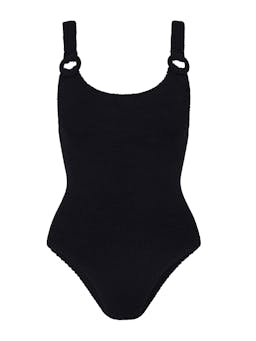 Black domino swim with tonal hoops Clothing Hunza G    - Collagerie