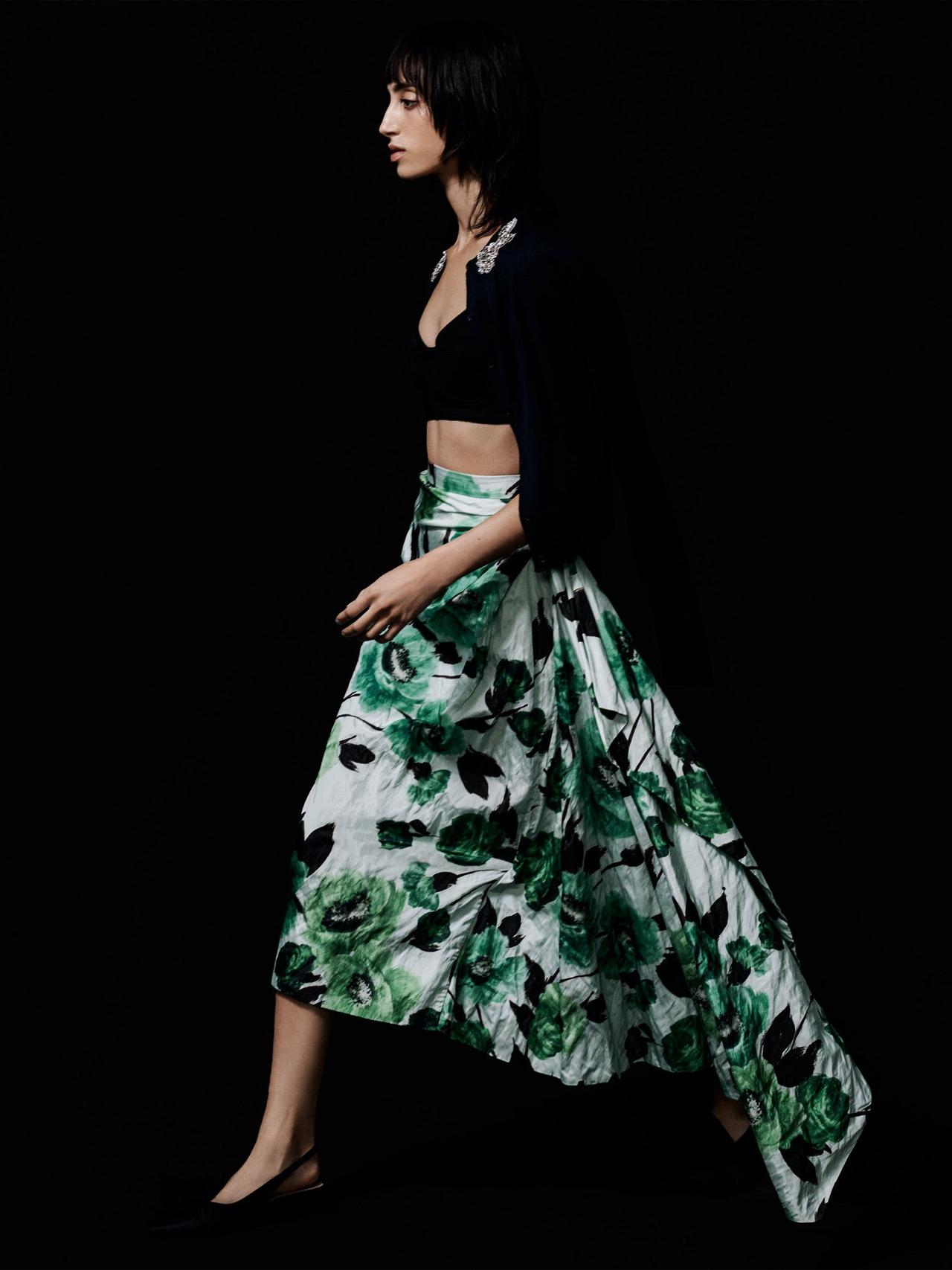 Green pencil skirt with drape detail PF24_F1S2_GVTT Erdem    - Collagerie