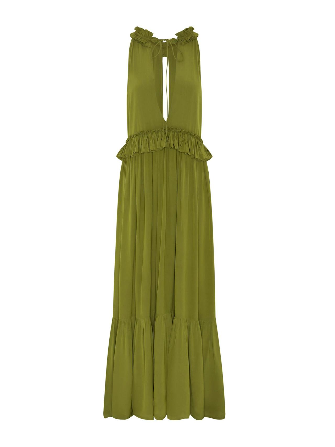 Alegra dress in crepe de chine avocado green