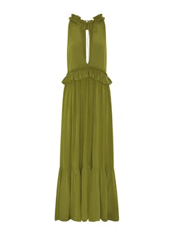 Alegra dress in crepe de chine avocado green DRESSES Evarae    - Collagerie