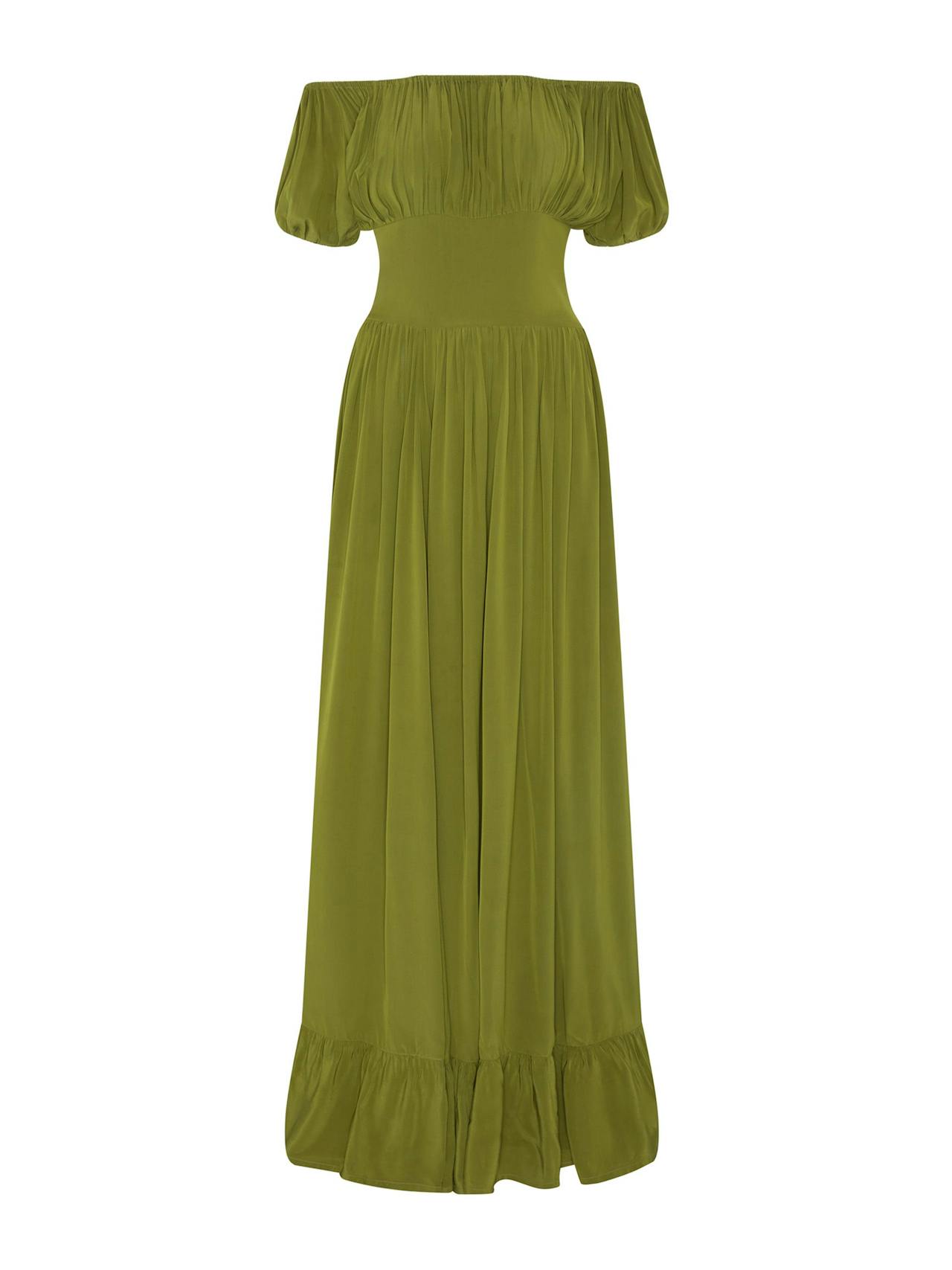 Hestia dress in crepe de chine avocado green