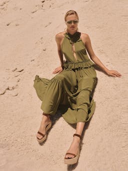 Alegra dress in crepe de chine avocado green DRESSES Evarae    - Collagerie