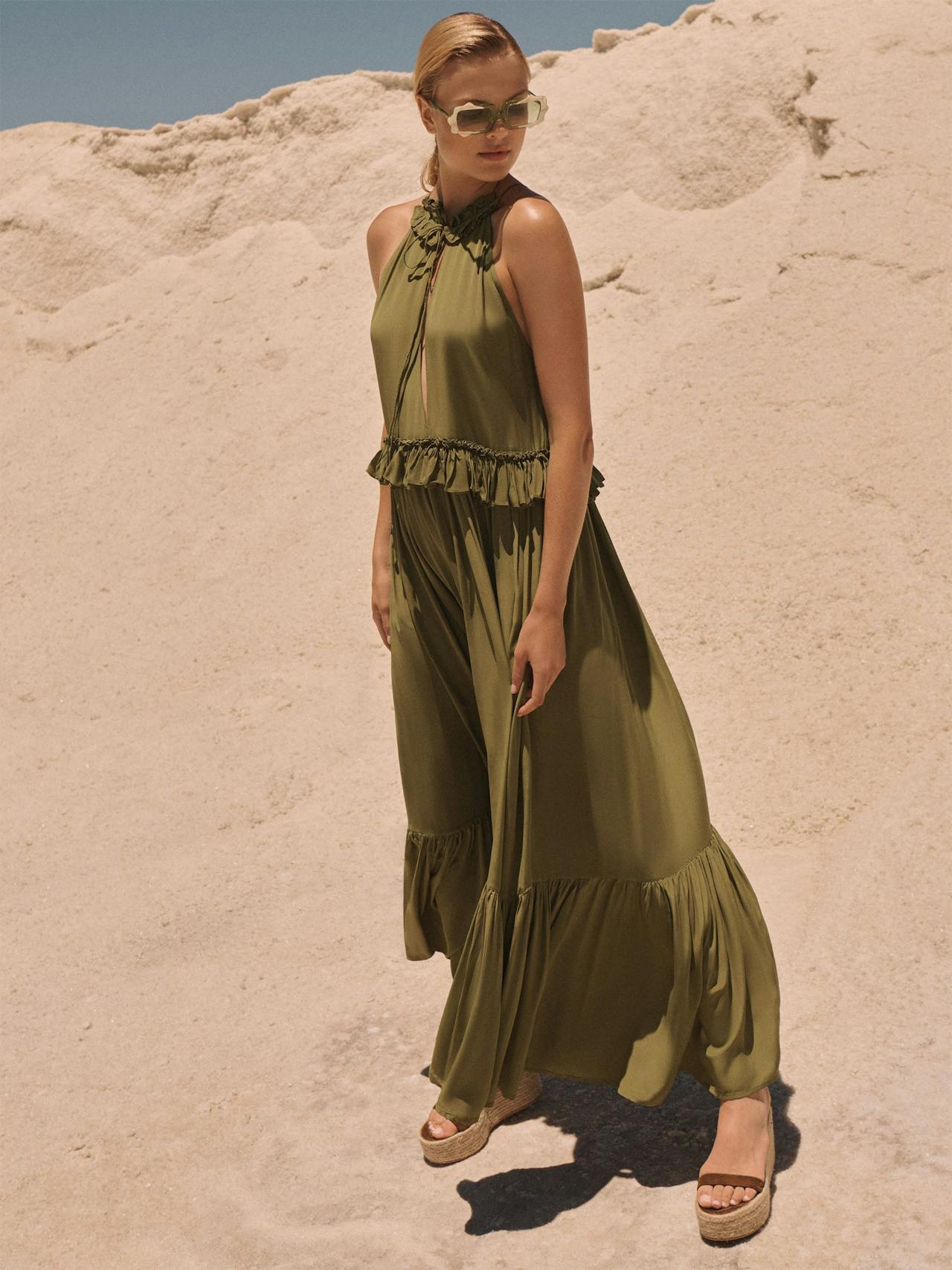 Alegra dress in crepe de chine avocado green DRESSES Evarae    - Collagerie