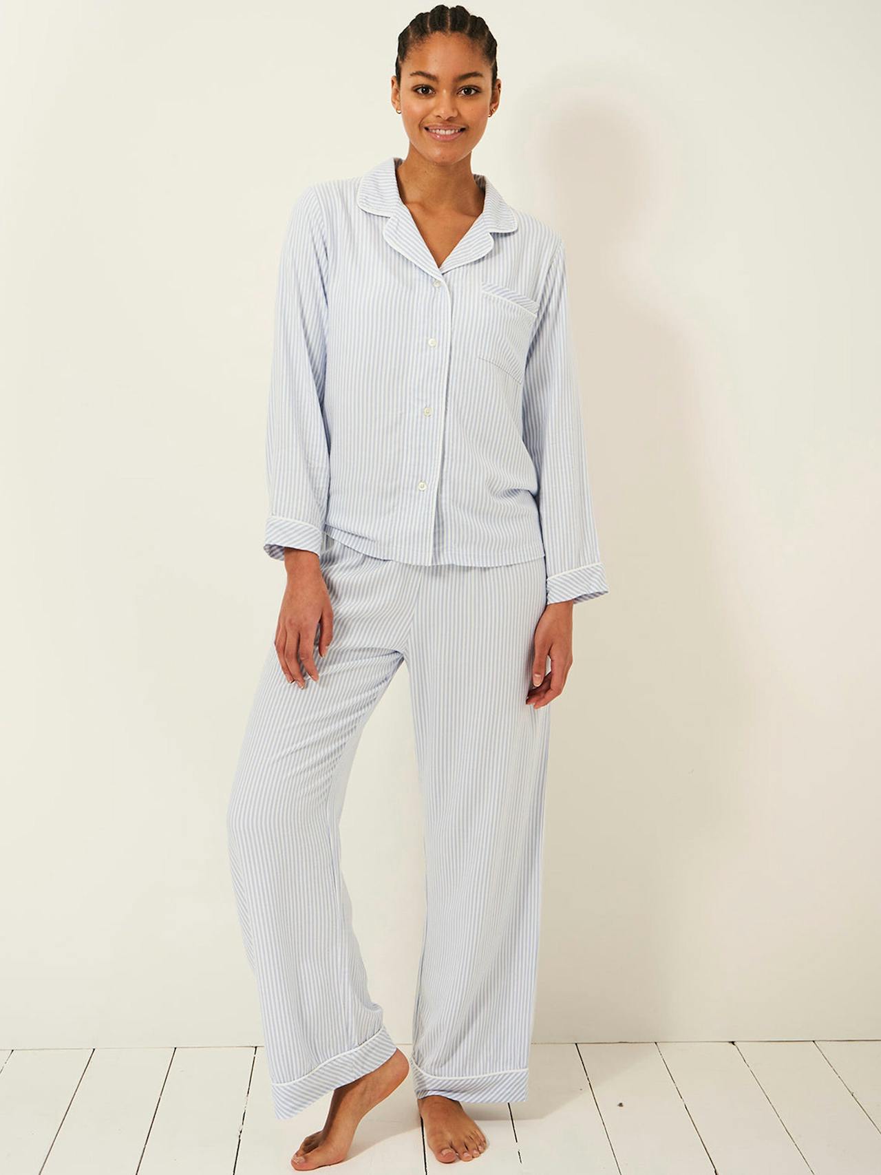 Blue stripe soft brushed woven pyjama top Ecovero Pyjama Shirt Stripe & Stare    - Collagerie