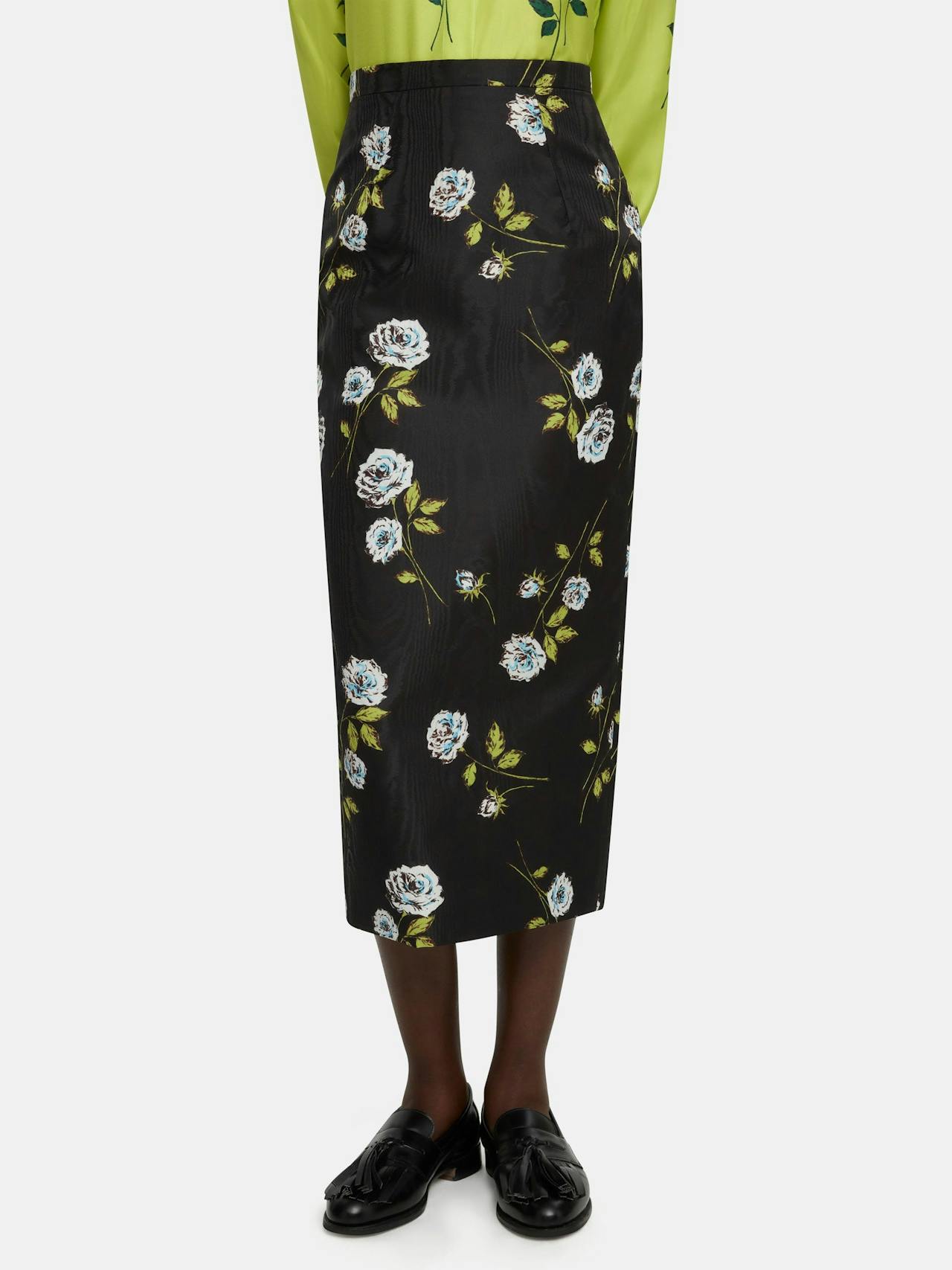 Black Lorelei skirt in rose stem printed moire  Emilia Wickstead    - Collagerie