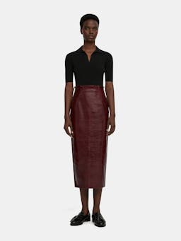 Oxblood leather Lorelei skirt  Emilia Wickstead    - Collagerie