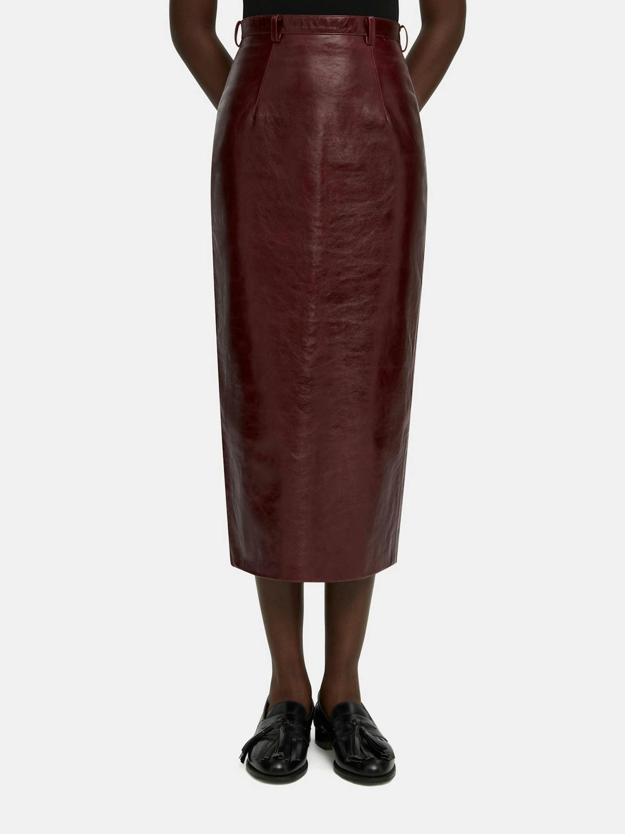 Oxblood leather Lorelei skirt  Emilia Wickstead    - Collagerie